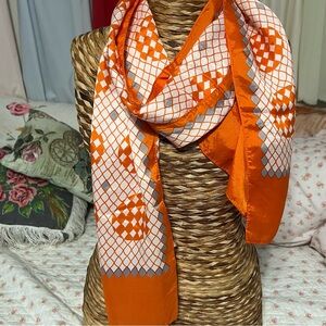 Orange and White Geometric Patterned Vintage Scarf